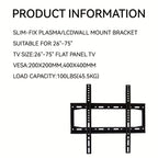 Ultra-slim fixed wall mount for 26–75 inch TVs
