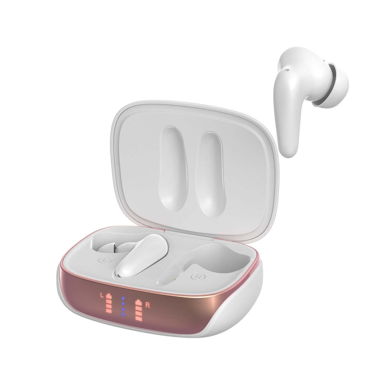 Pearl white and rose gold AIR Focus ANC wireless earbuds