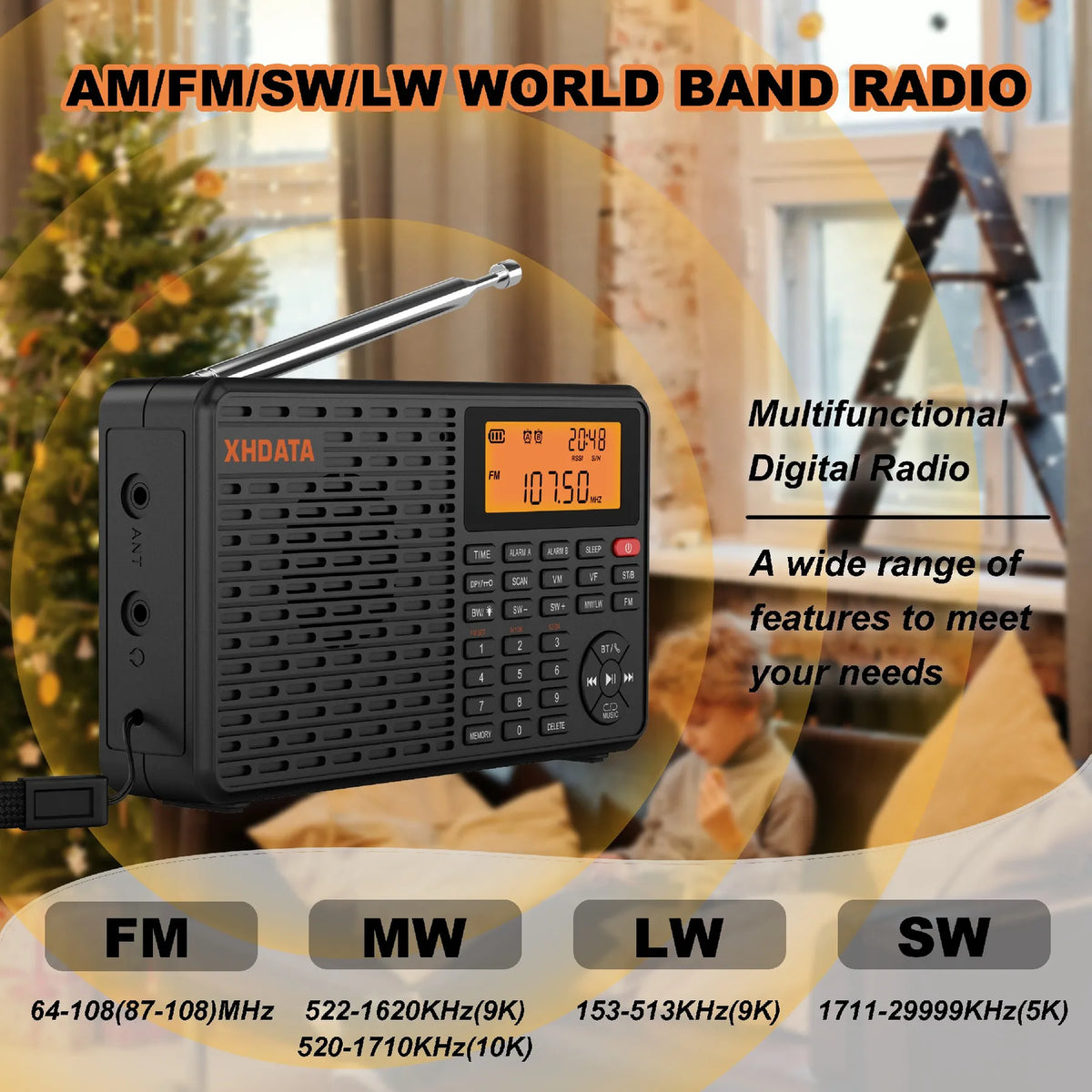 Radio numérique stéréo portable, noire