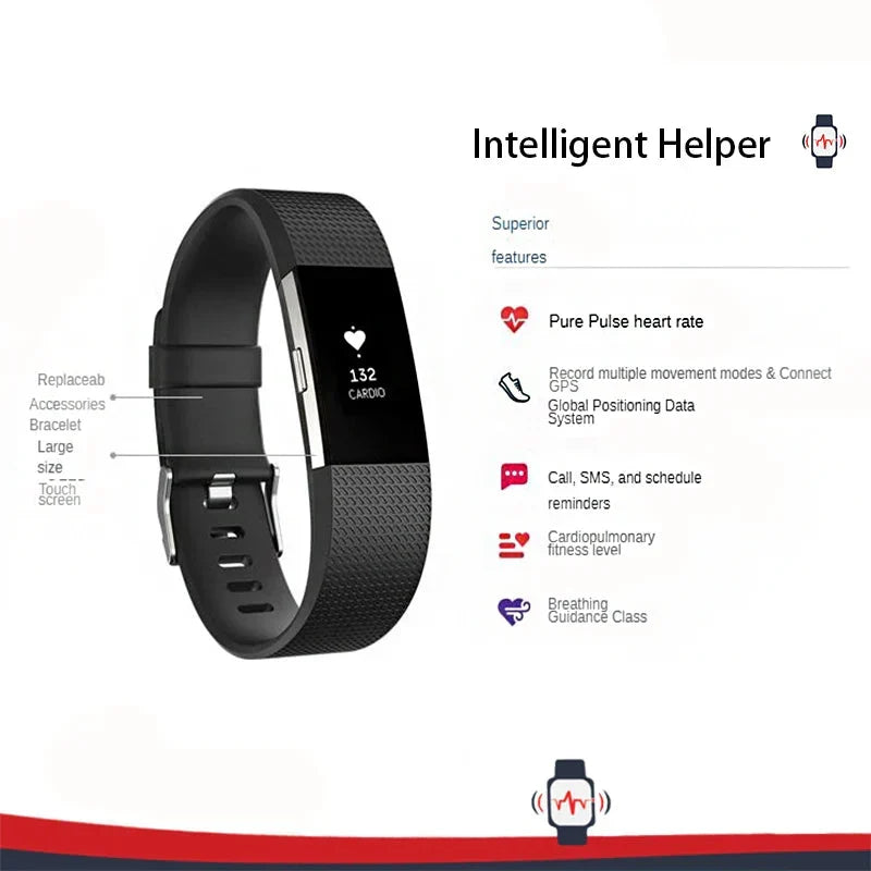 Black smart fitness band with heart rate monitor