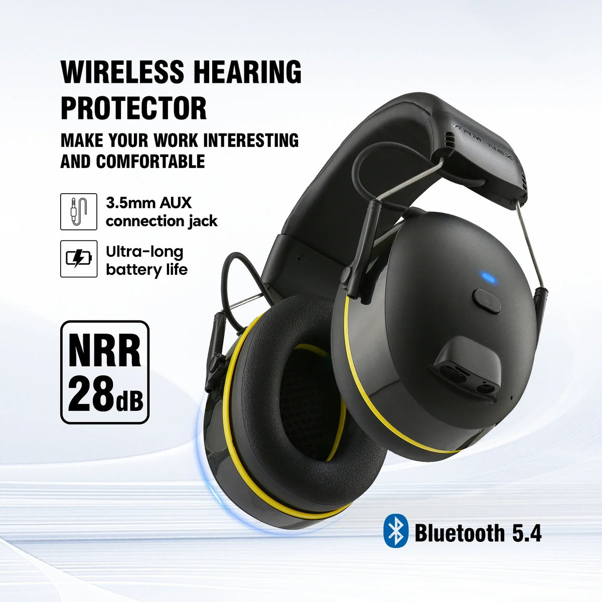 Yellow rechargeable noise-reducing earmuffs