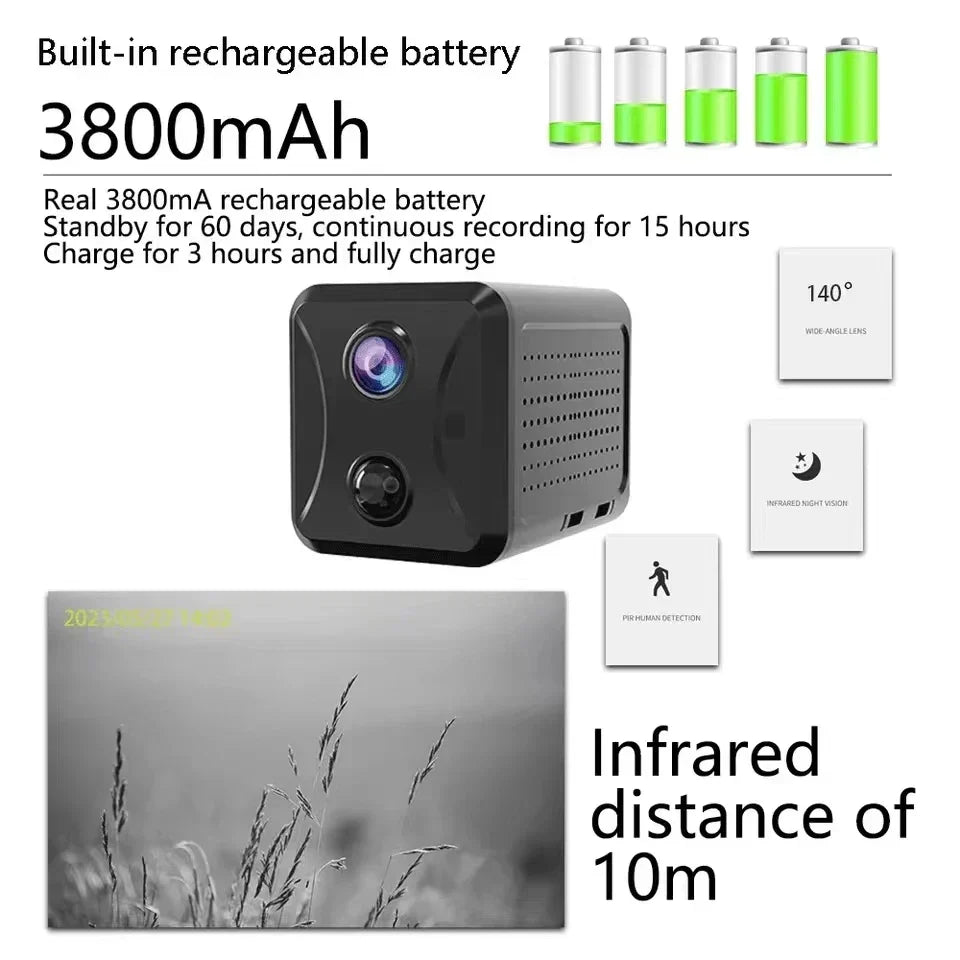 Mini-caméra de sécurité 4G/Wi-Fi pour vidéosurveillance Ultra HD