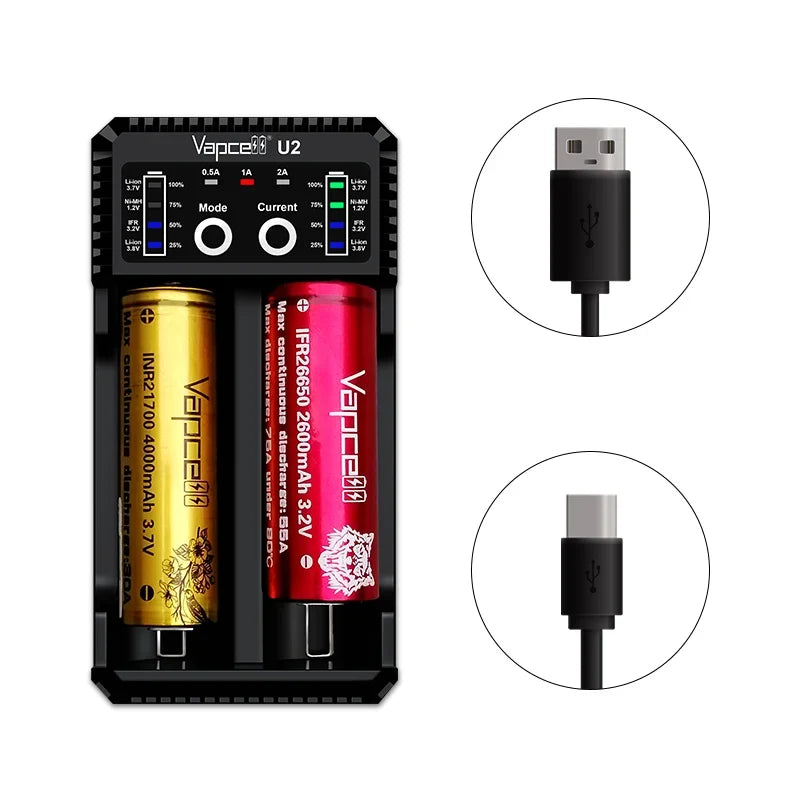 Mini chargeur USB intelligent Vapcell U2 de 2 A
