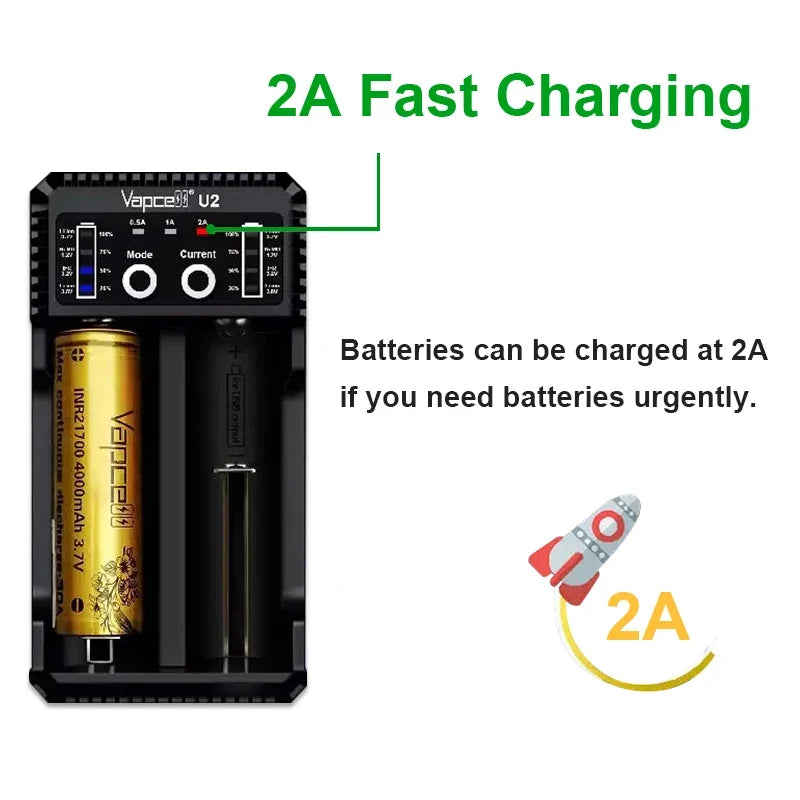 Mini chargeur USB intelligent Vapcell U2 de 2 A